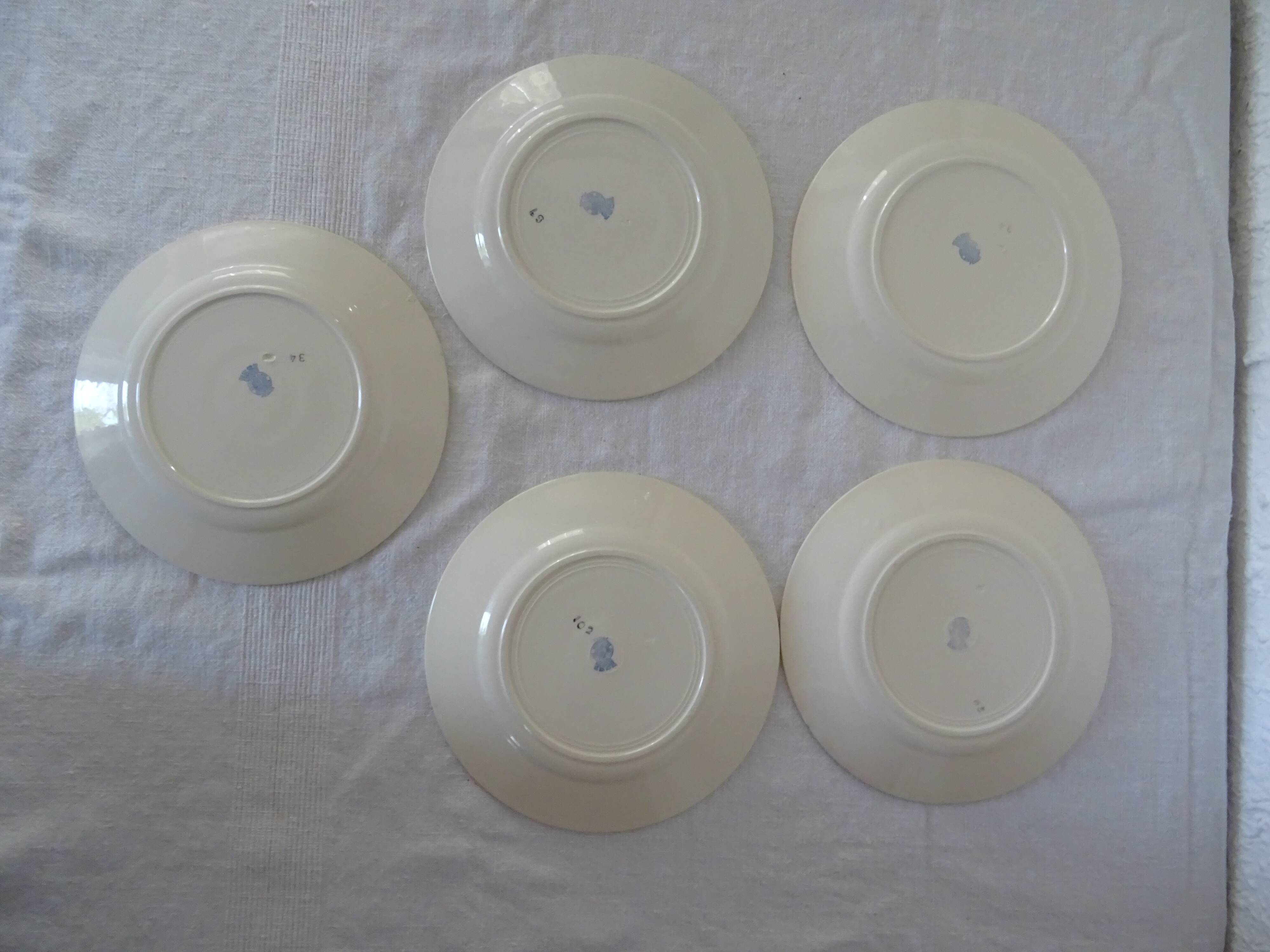 5 plates old faience Badonviller decoration flowers blue-red
