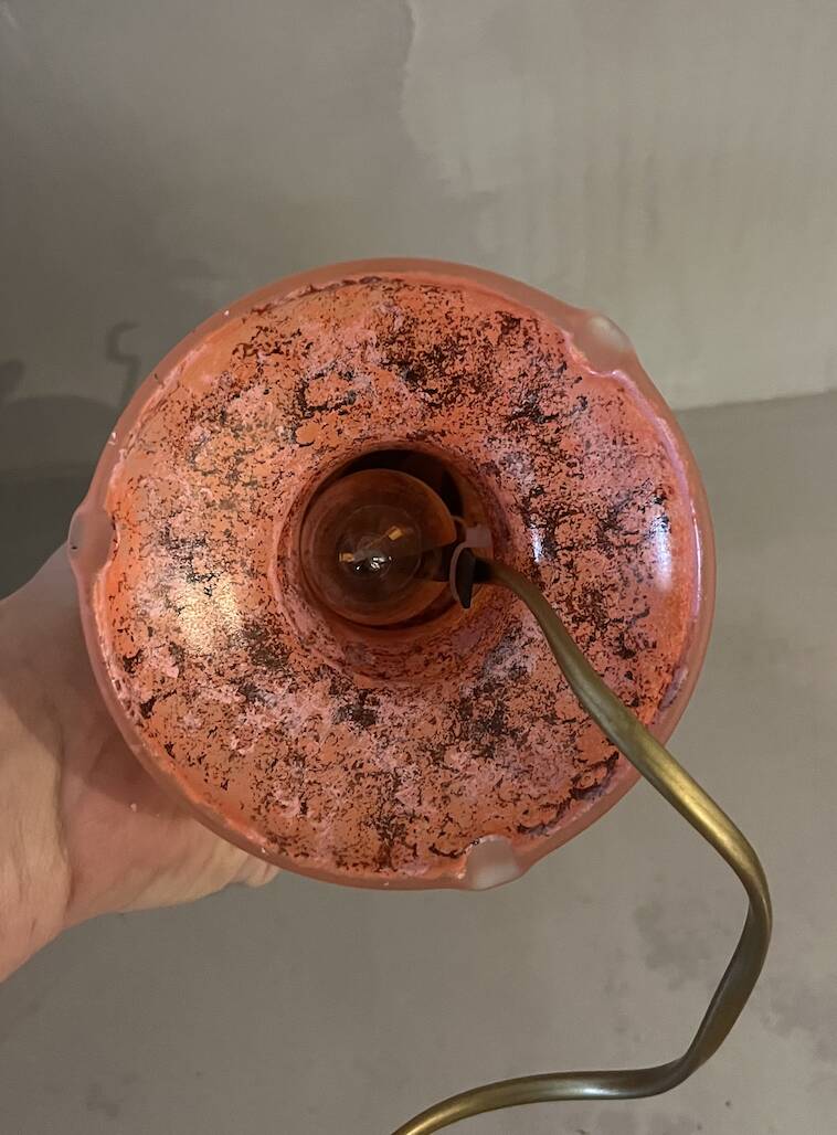 Lampe champignon art déco en verre rouge