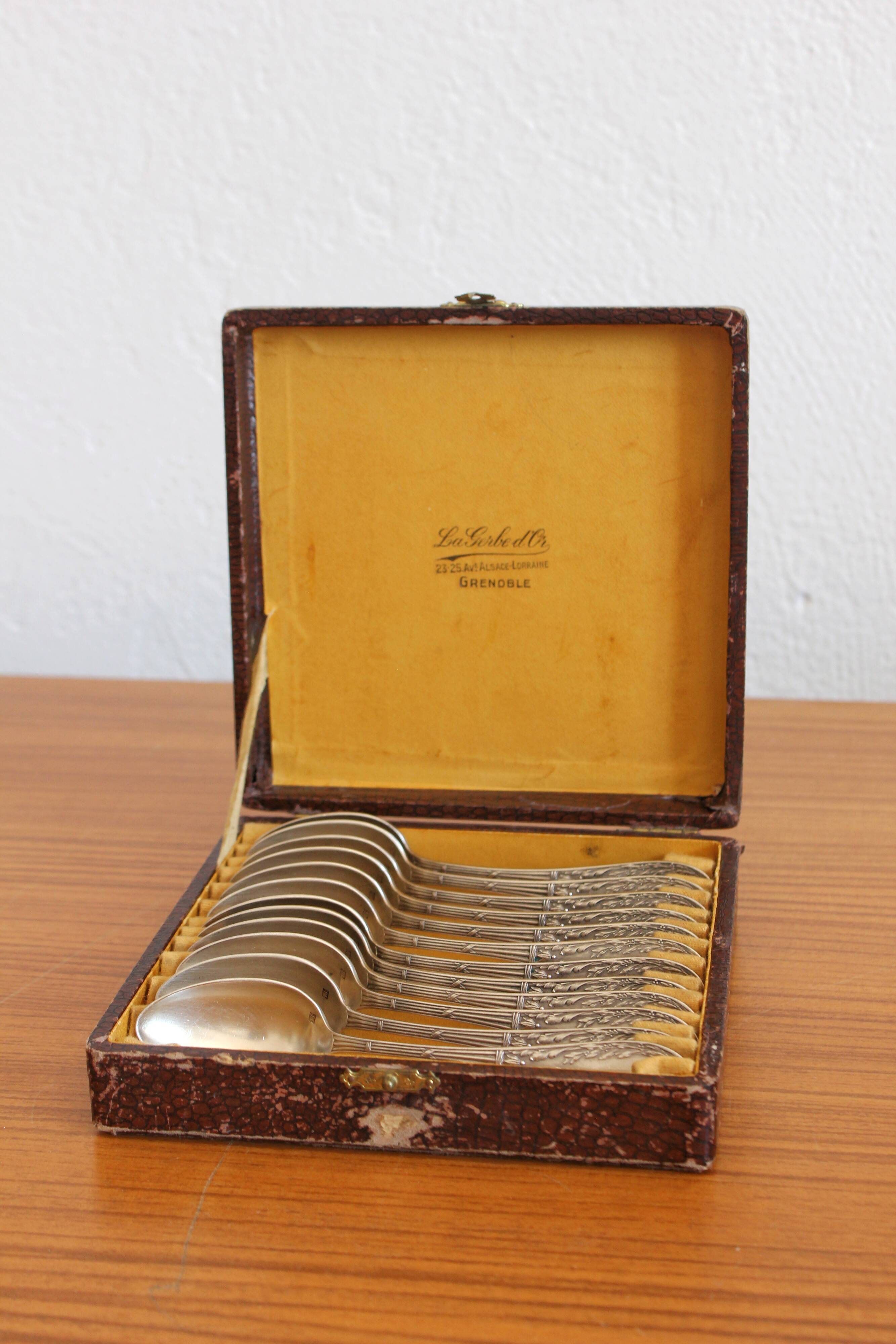 Box of 12 small spoons in vintage silver metal