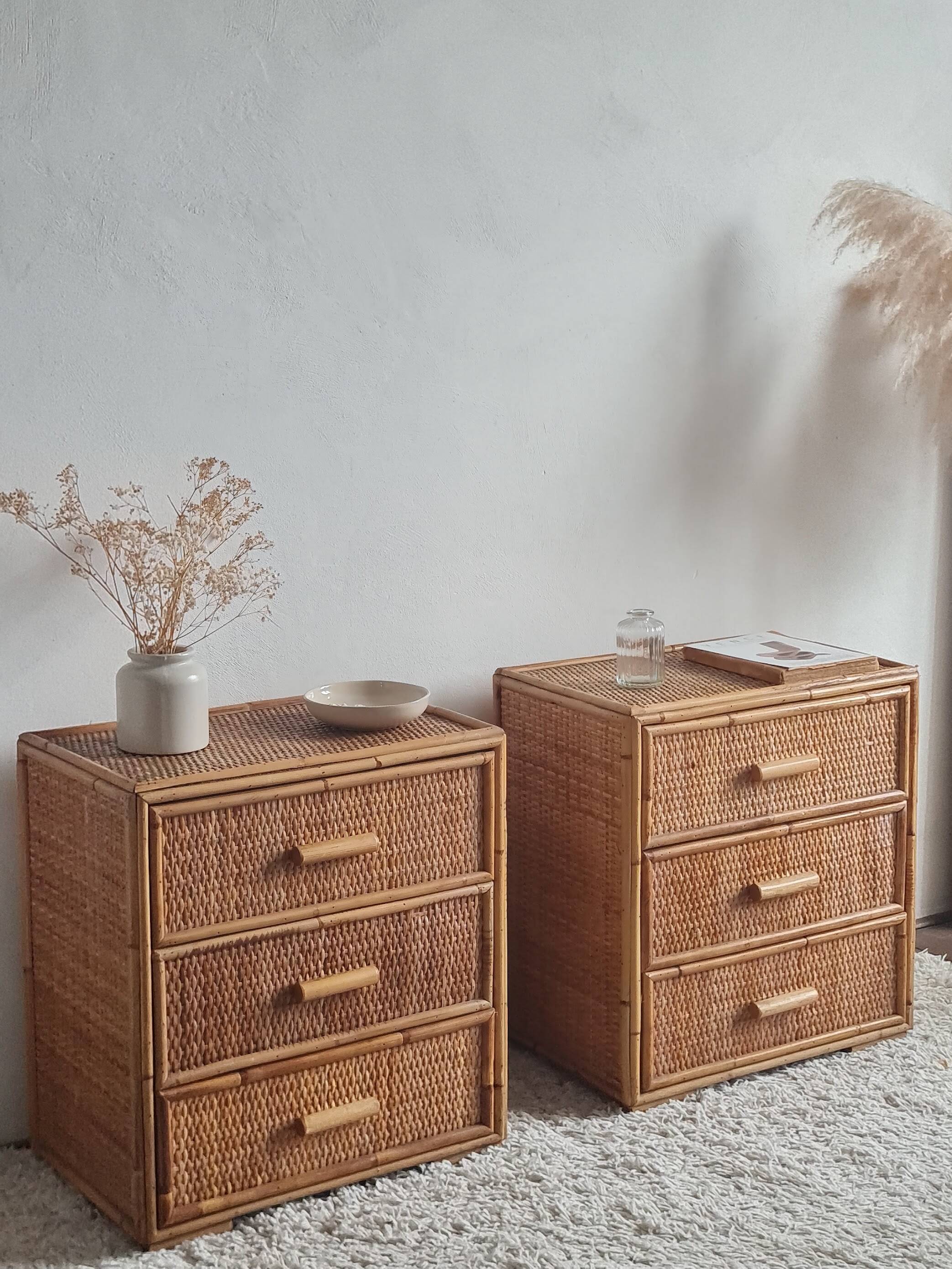 Pair of rattan bedside tables circa the 1970s.