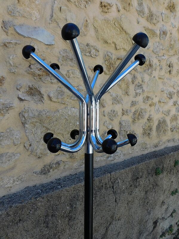 Standing coat rack in metal chrome 1950