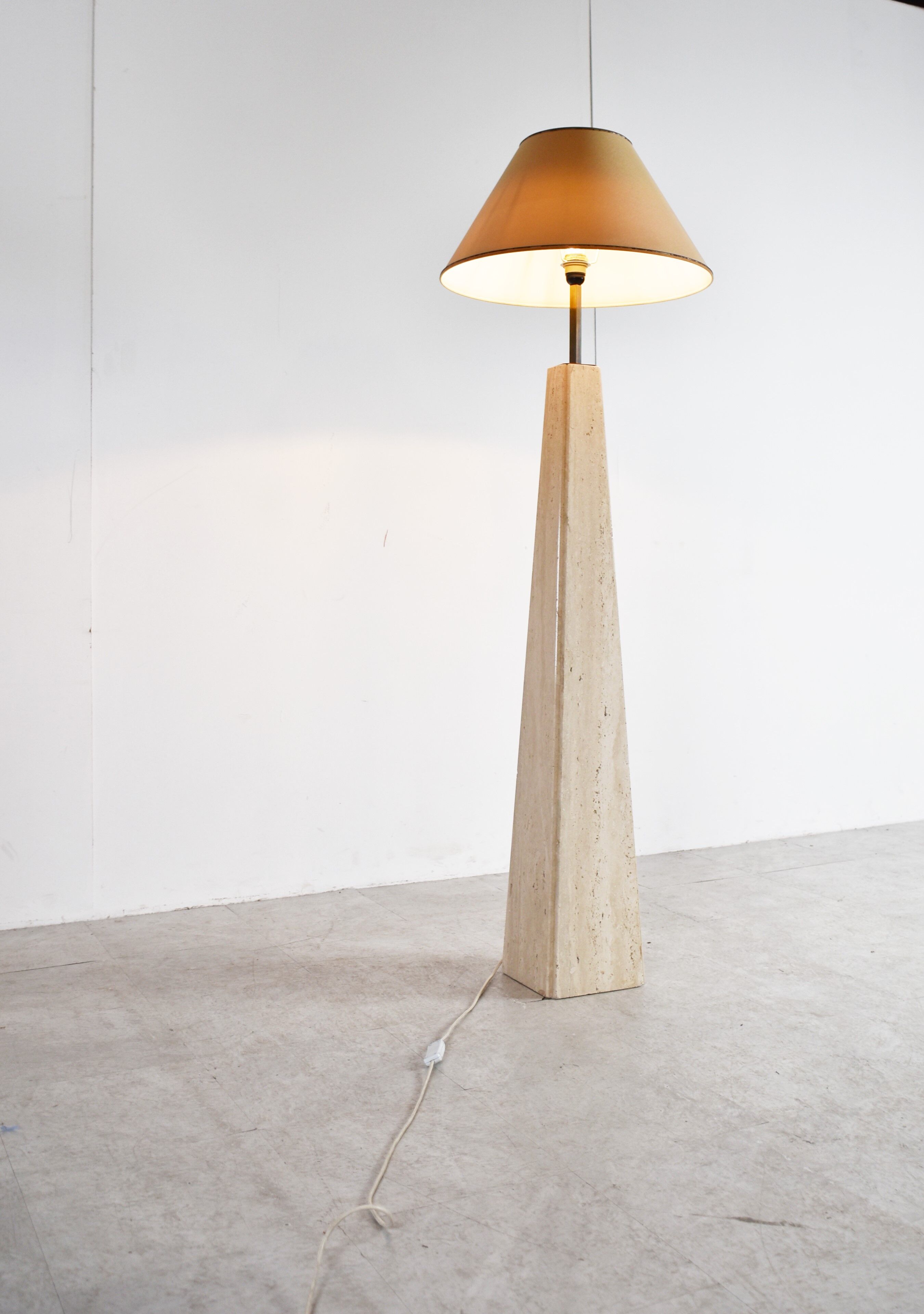 Conical travertine and brass floor lamp, 1970s by Camille Breesch