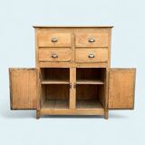 Parisian art deco sideboard in solid raw wood with pyrographed decorations, 1929