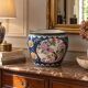 Large Chinese cache-pot in polychrome porcelain – flowers and birds – Ø33 cm