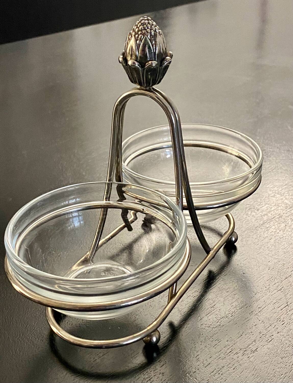 1 old aperitif server in metal and glass
