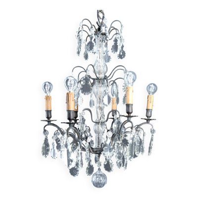 Important lustre cage en bronze, cristal de Baccarat, Style Louis XV, 1900