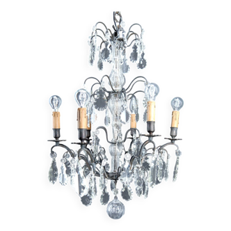 Important bronze chandelier, Baccarat crystal, Louis XV style, 1900.