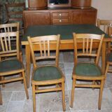 1950s table with 2 extensions and 6 bistro-style chairs