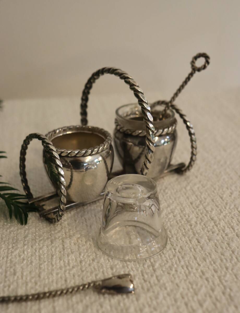 Silver-plated metal salt and pepper shakers