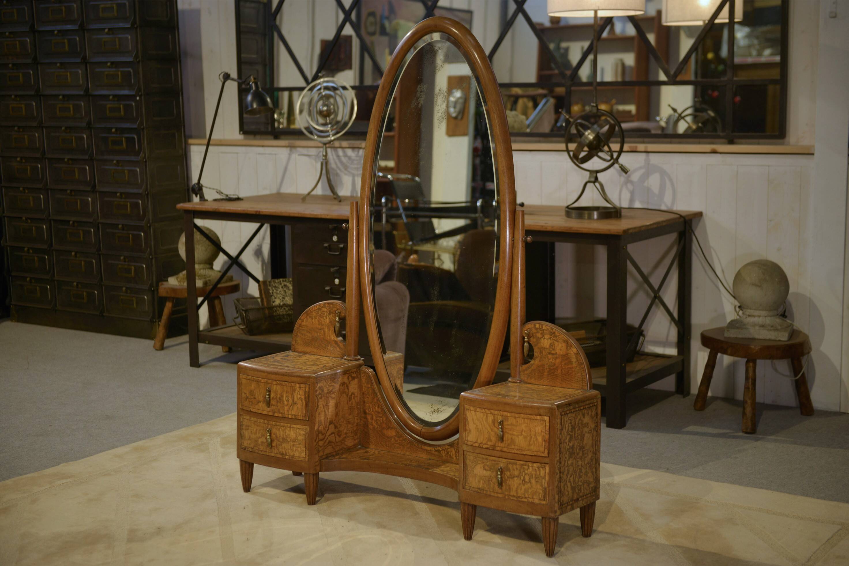 Art Deco full-length mirror by Octave Dupont, 1930s.