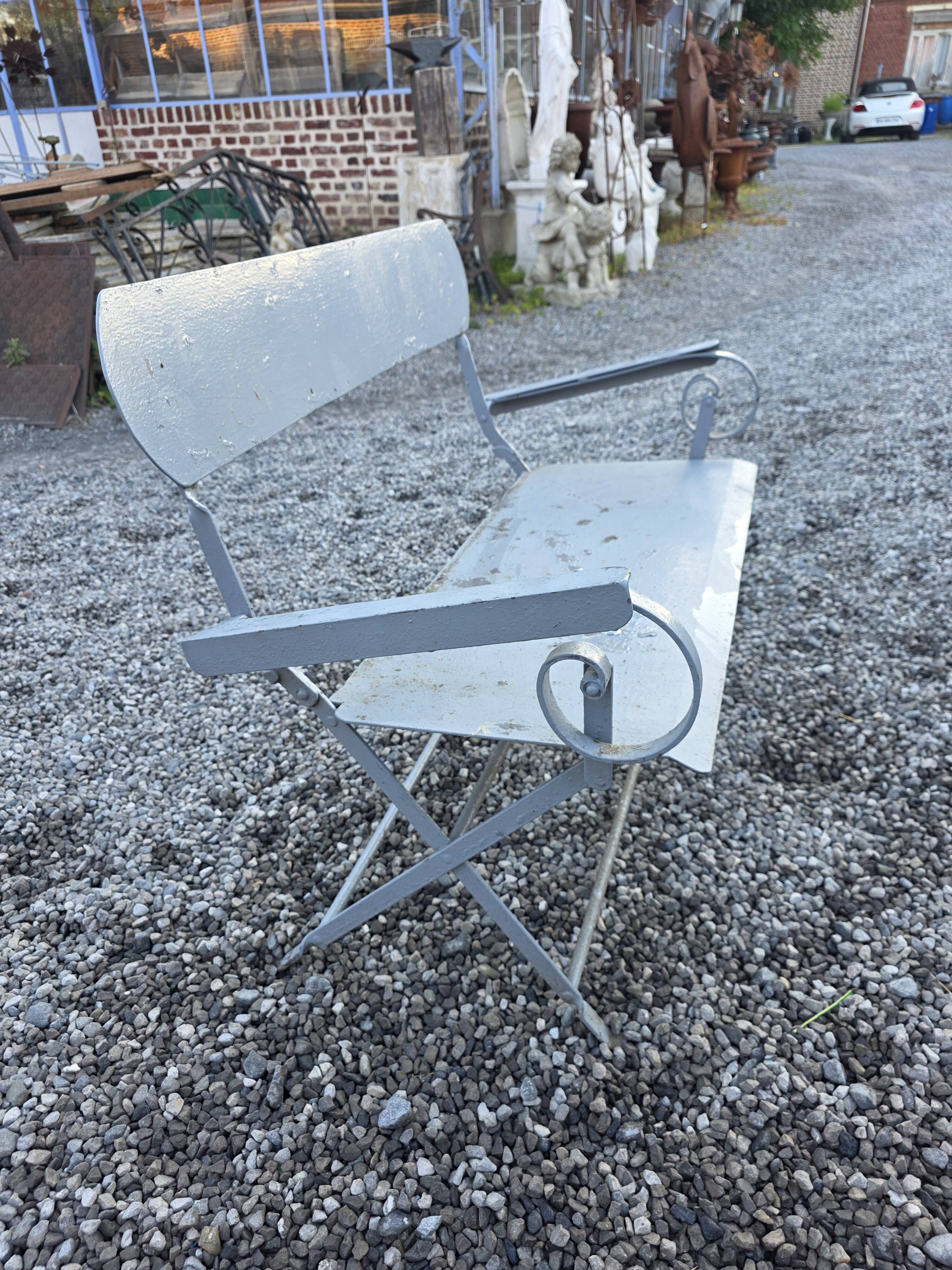 Banc de jardin ancien en fer forgé massif
