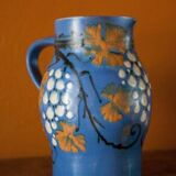 vintage ceramic pitcher, blue ceramic jug, carafe