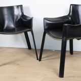 Fauteuil vintage en cuir noir - Années 80