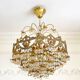 Exceptional vintage chandelier in Murano style crystal, orange, brass.
