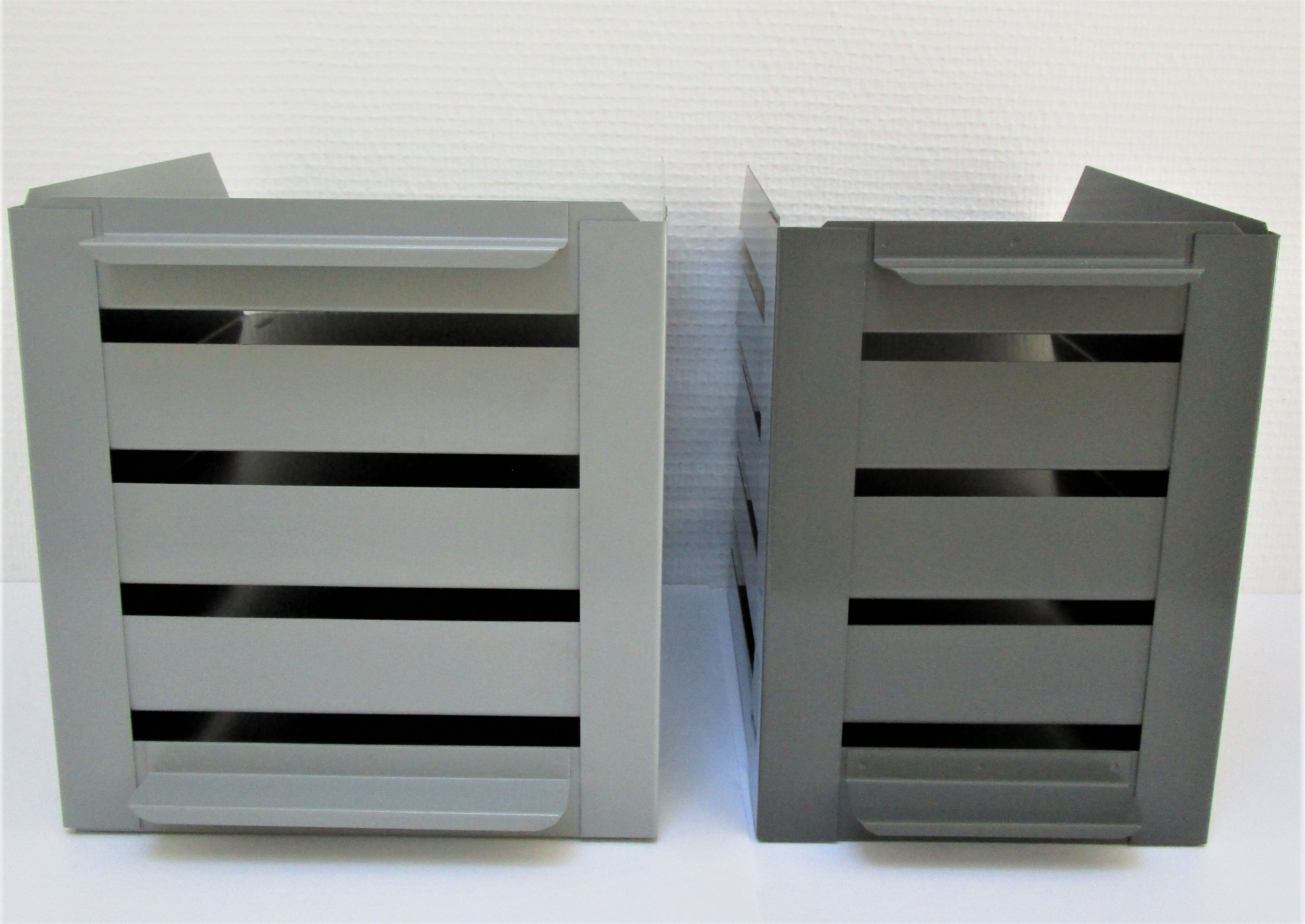 Two vintage lacquered steel desk sorters