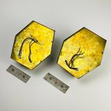 Hexagonal wall sconces in gilded brass and crystal, 1970s, set of 2.