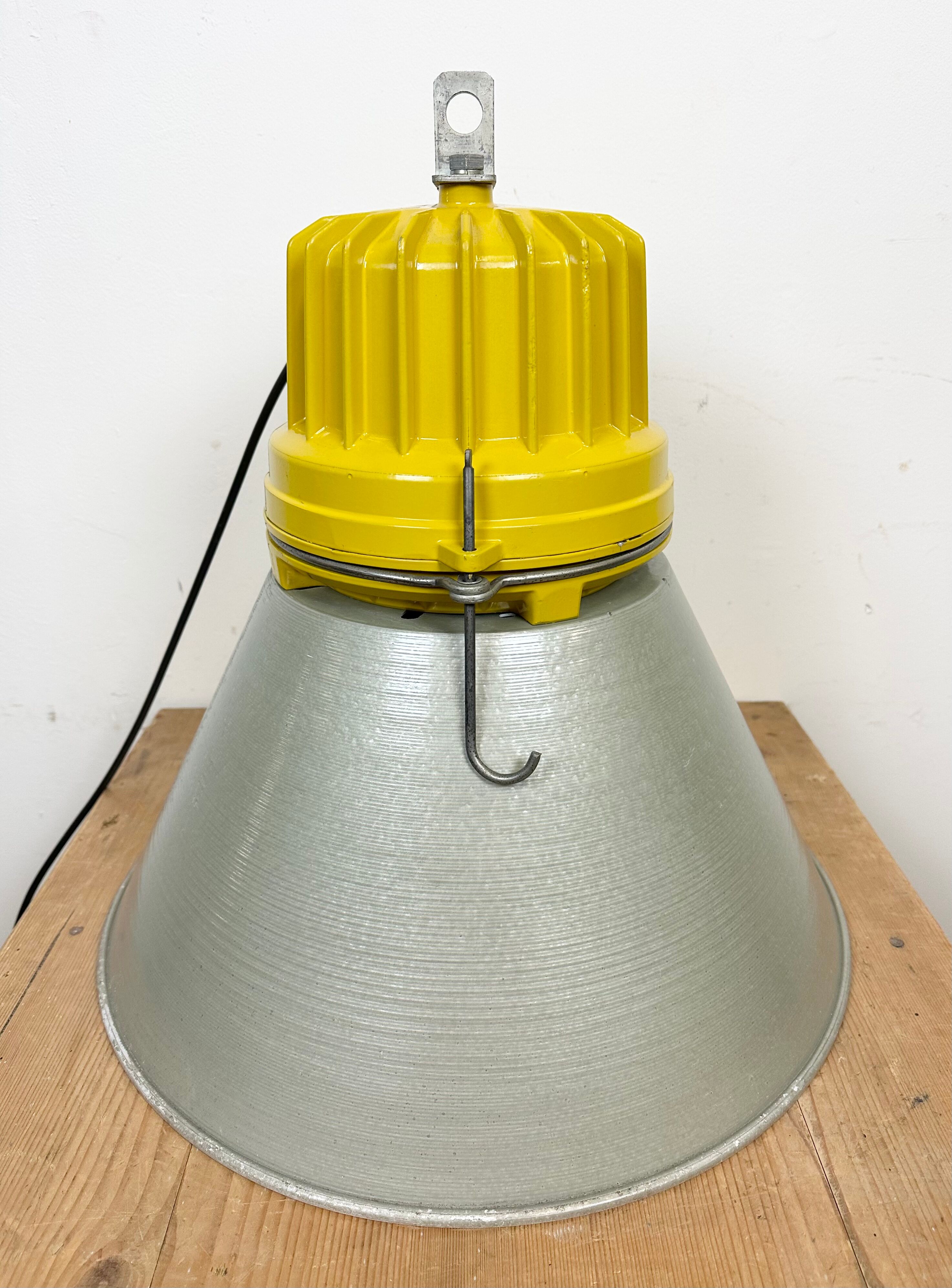 Yellow industrial explosion proof lamp with aluminium shade, 1990s