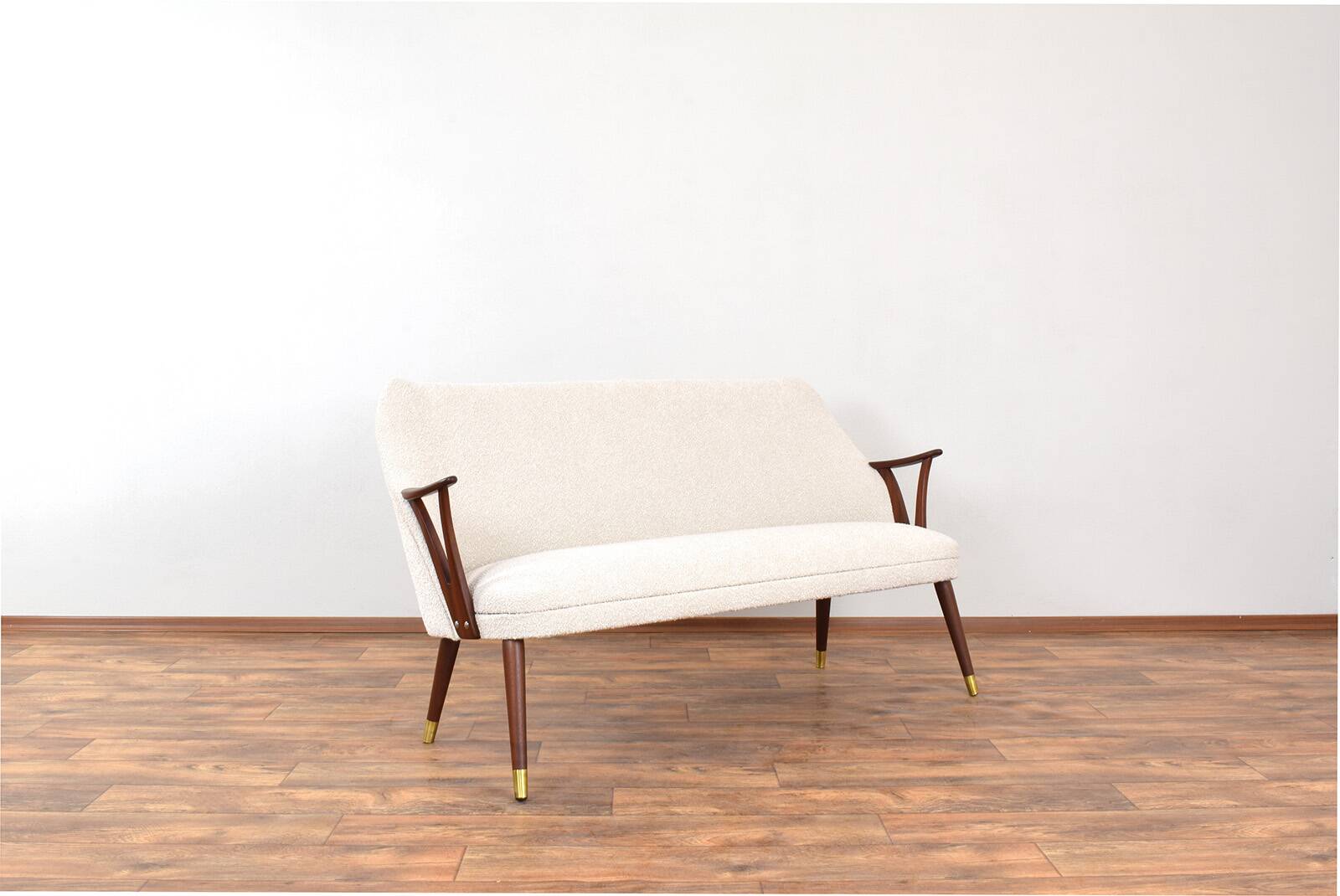 Mid-Century Norwegian Teak & Boucle Sofa, 1960s.
