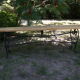 Pairs of benches in light wood and tubular metal