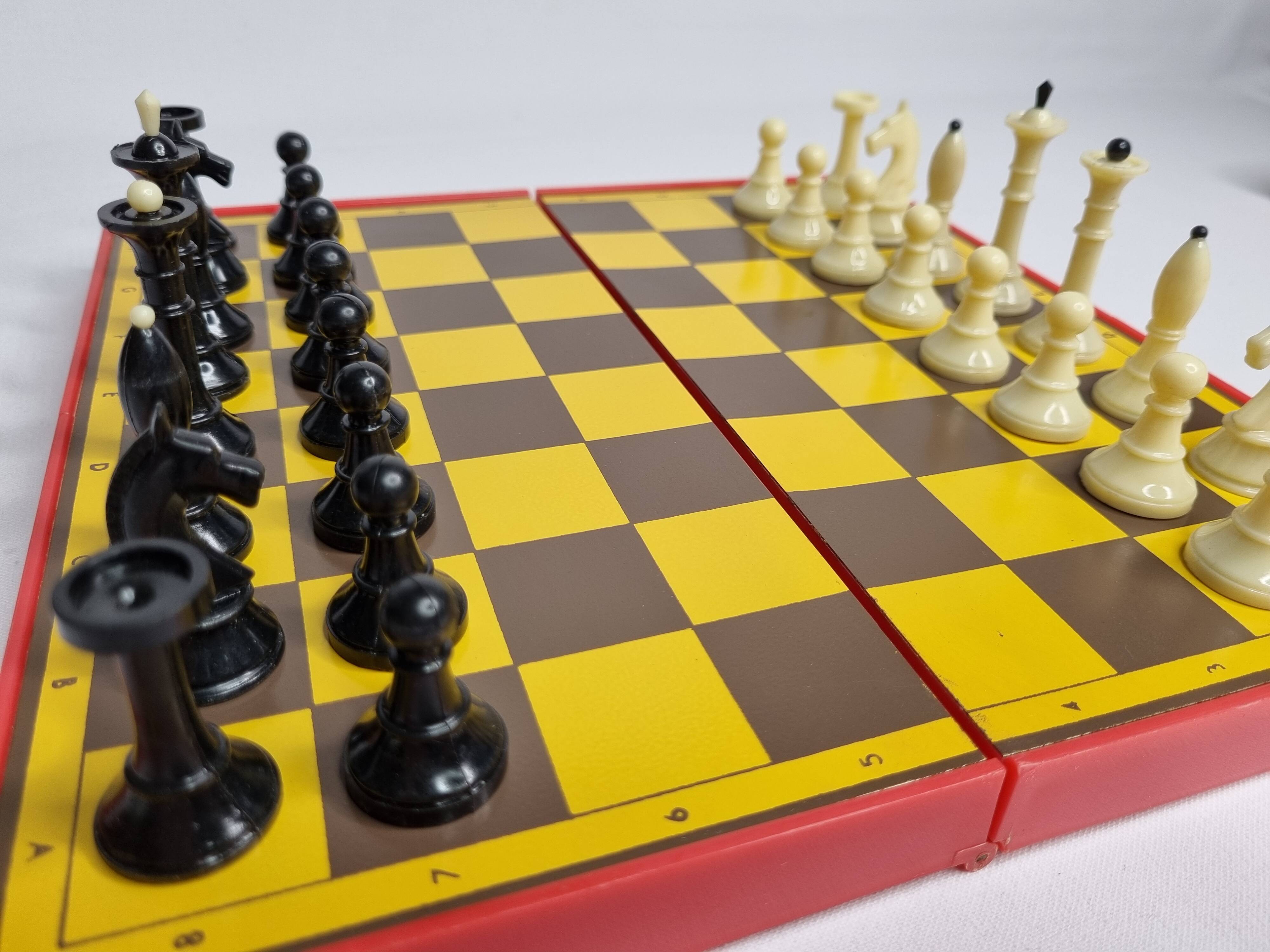 Vintage 80s Latvian Travel Magnetic Chess Set Complete with Pieces and Board