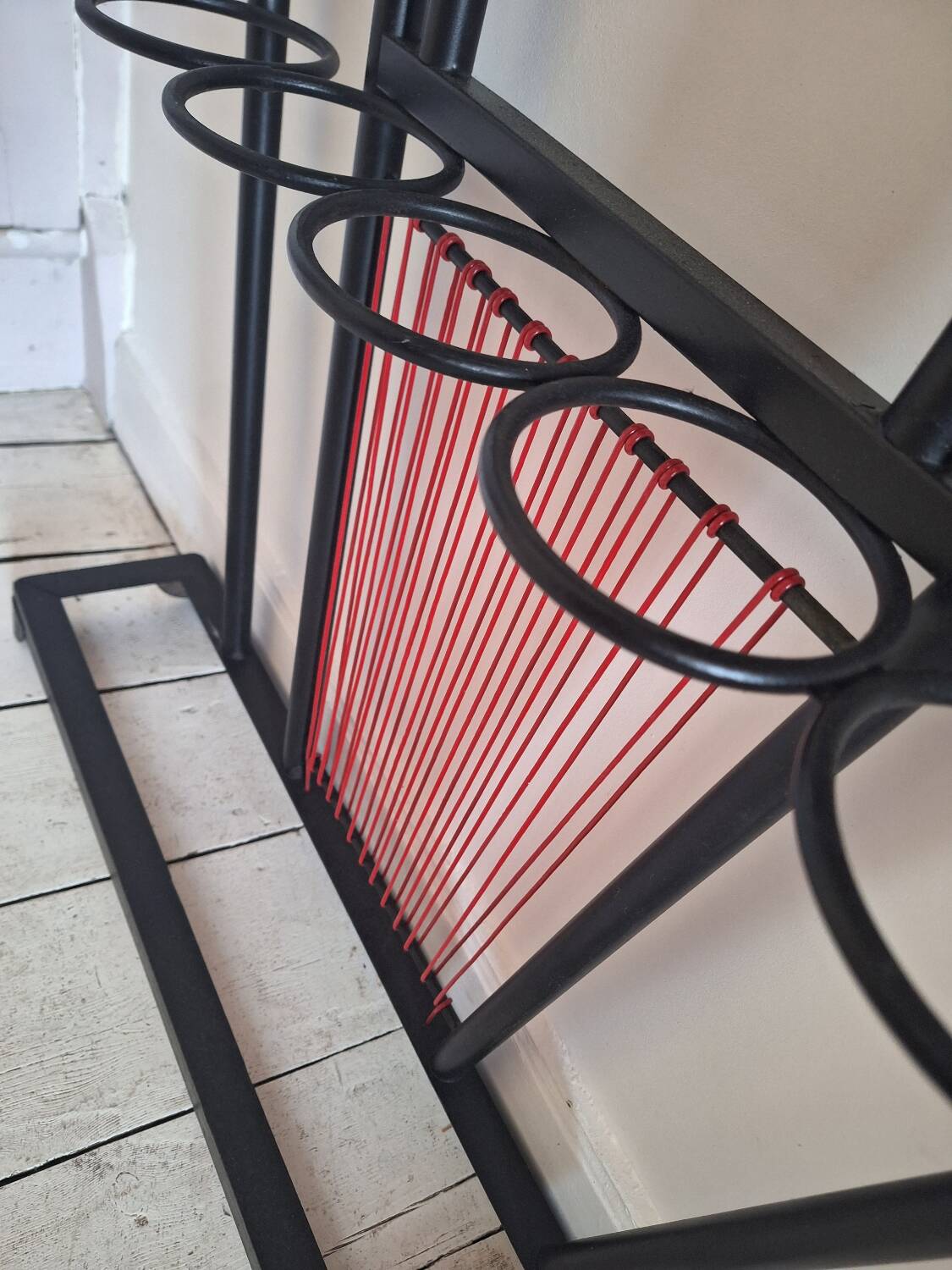 Vintage wooden and metal cloakroom, antique coat rack for entrance hall