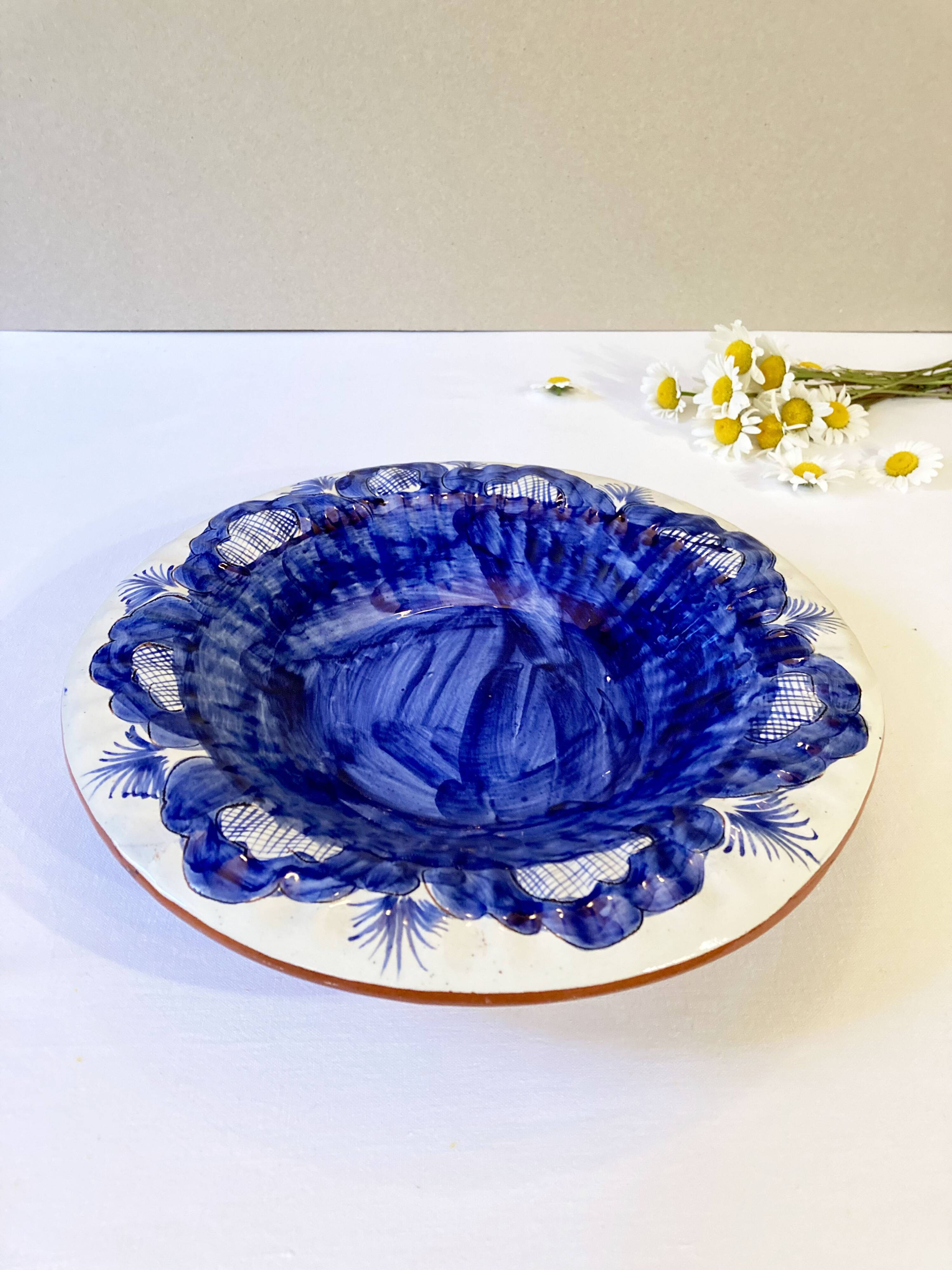 Hand-painted Portuguese ceramic dish, signed, 1993