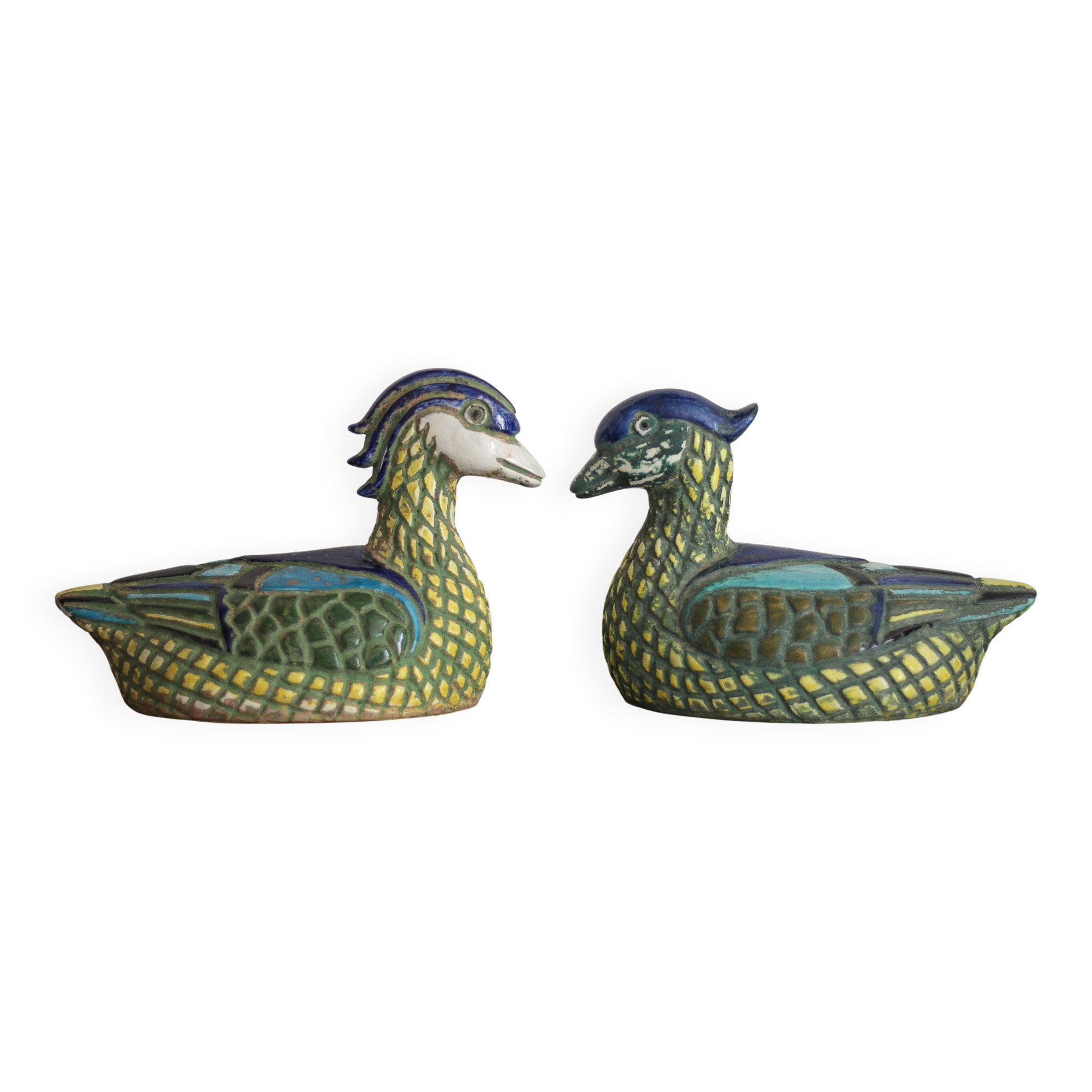 Vintage glazed ceramic duck pair, pottery