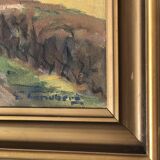 Vintage Original Cottage Oil Painting: Framed Countryside Art