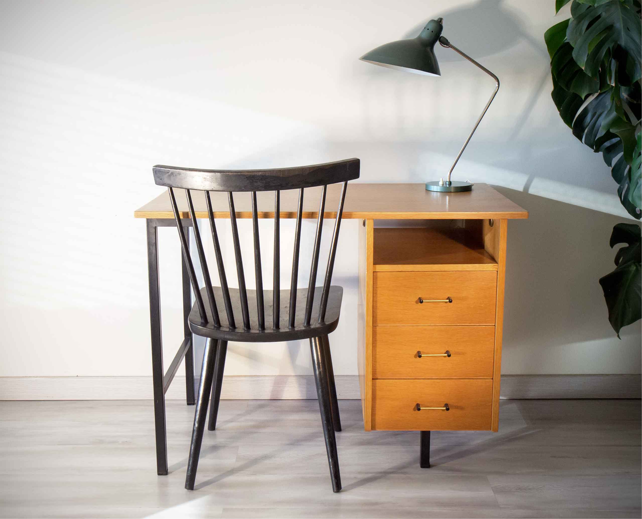 Desk 60's vintage modernist style, wood and steel