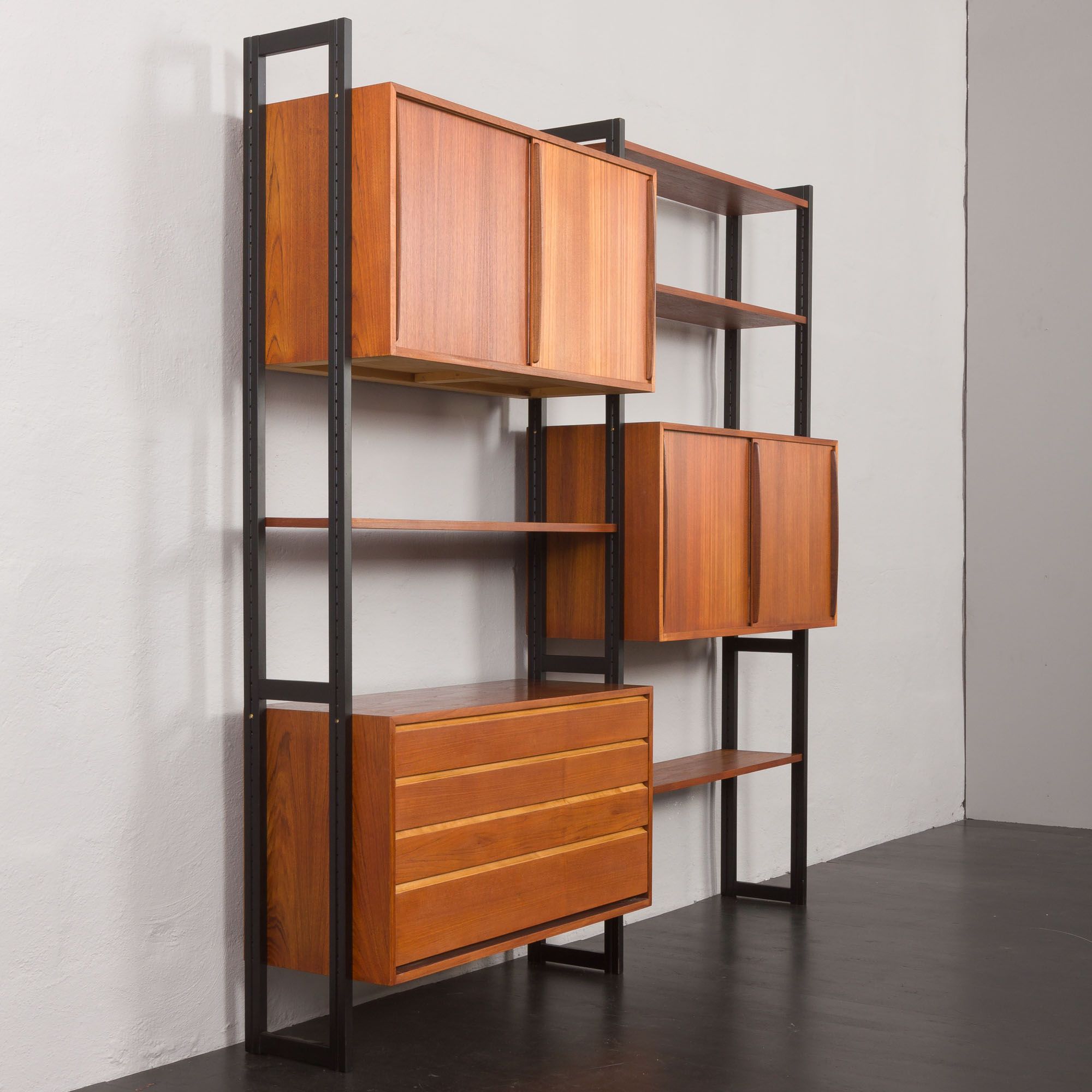 Scandinavian freestanding teak shelving unit by Ollie Borg for Asko Finland, Denmark, 1960s