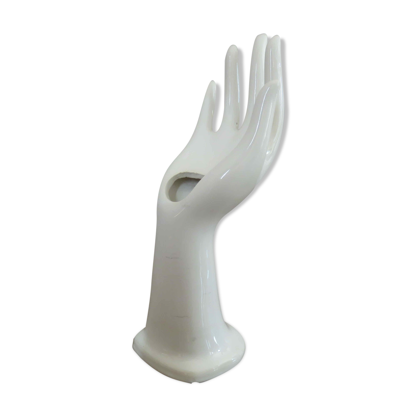Hand baguier soliflore in white porcelain 70s