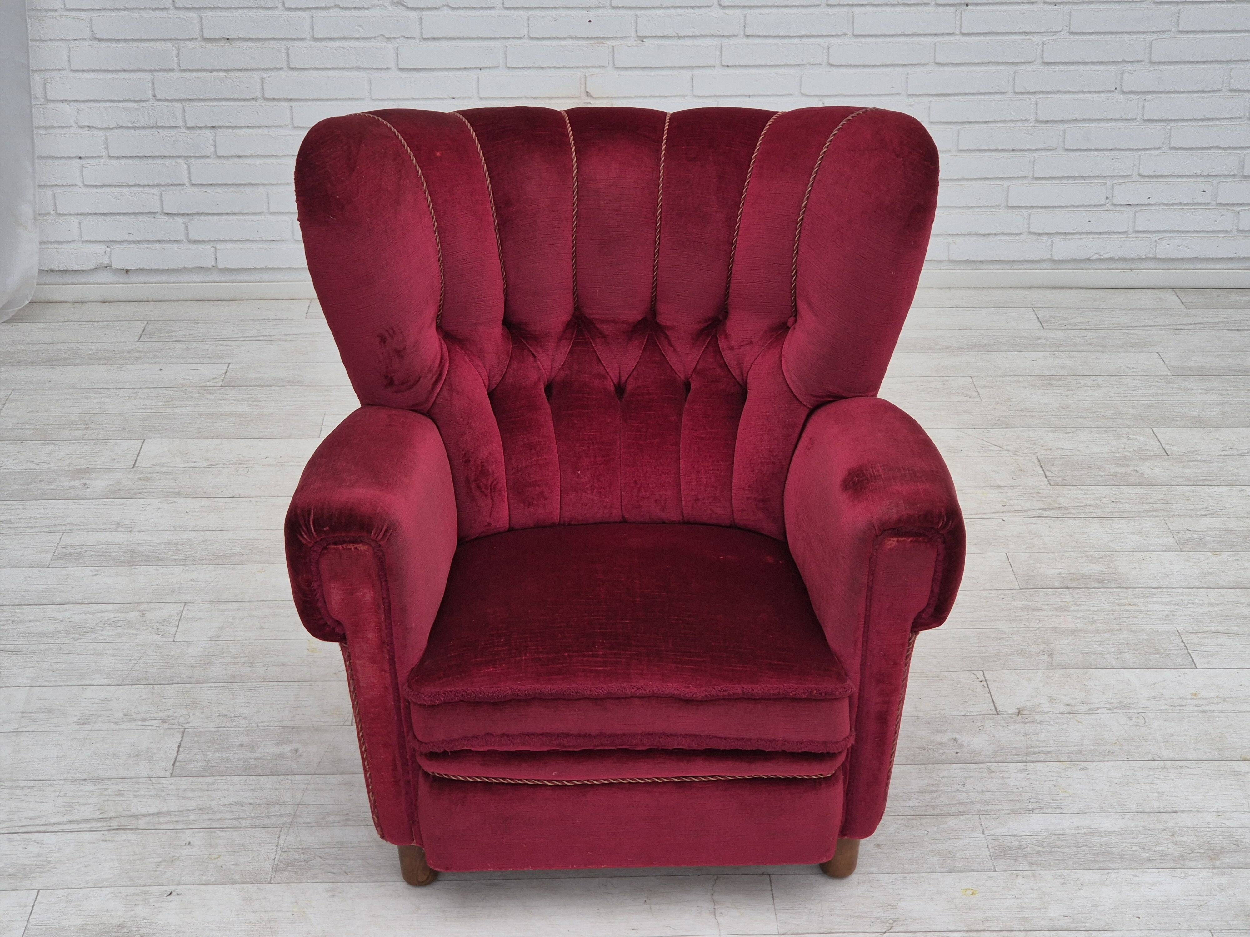 1960s, Danish relax armchair, original condition, red furniture velour.
