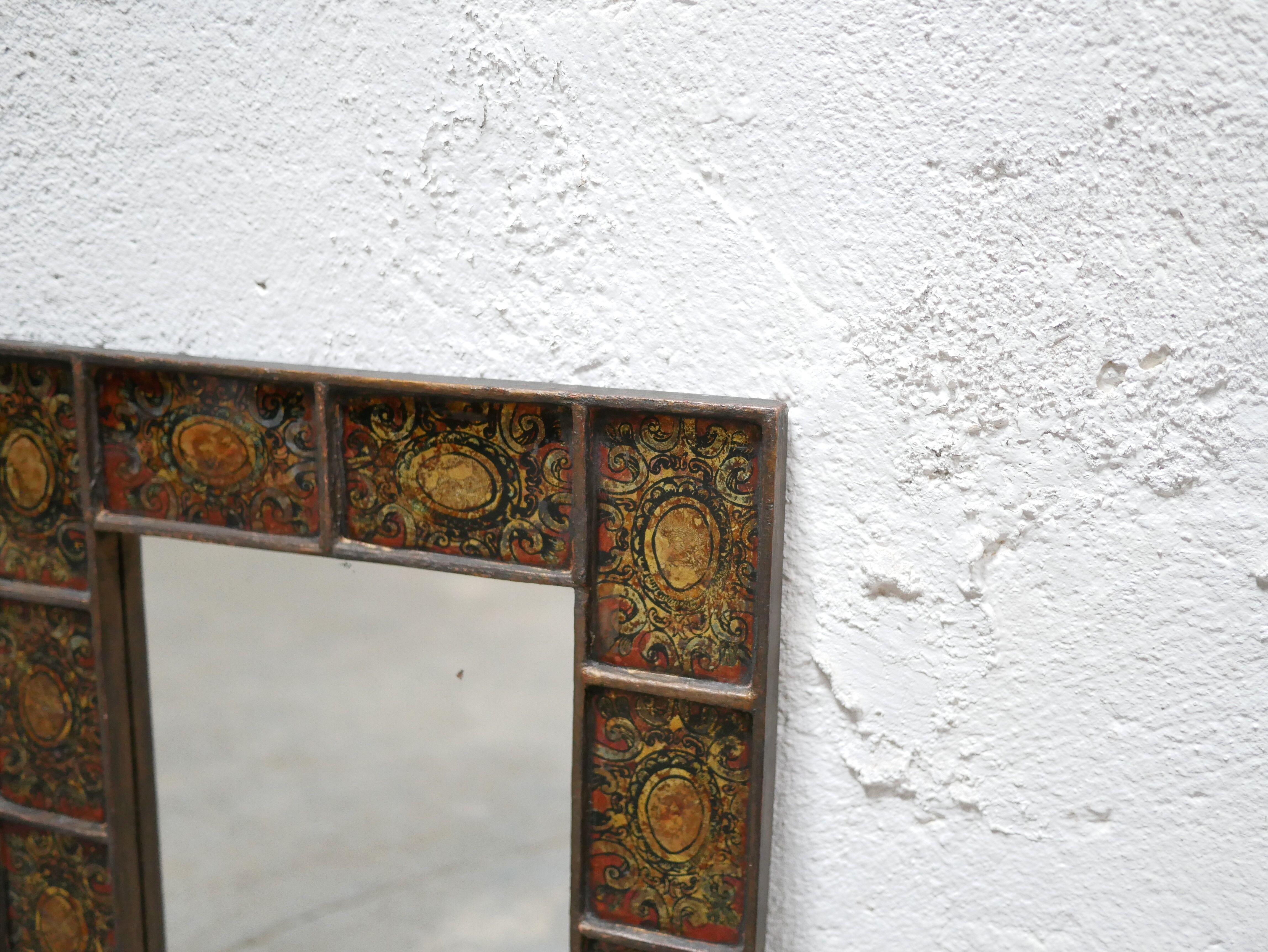 Vintage hand-painted wooden mirror