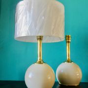Pair of bedside lamps in brass and ecru lacquered metal, Denmark 1960