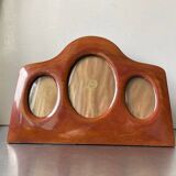Cadre triple ancien art déco en bois d'acajou 22 x 29 cm verre convexe