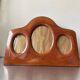 Cadre triple ancien art déco en bois d'acajou 22 x 29 cm verre convexe