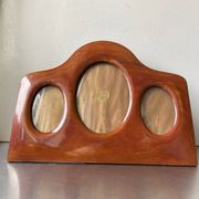 Antique art deco  mahogany wooden triple  frame 22 x 29 cm  convex glass