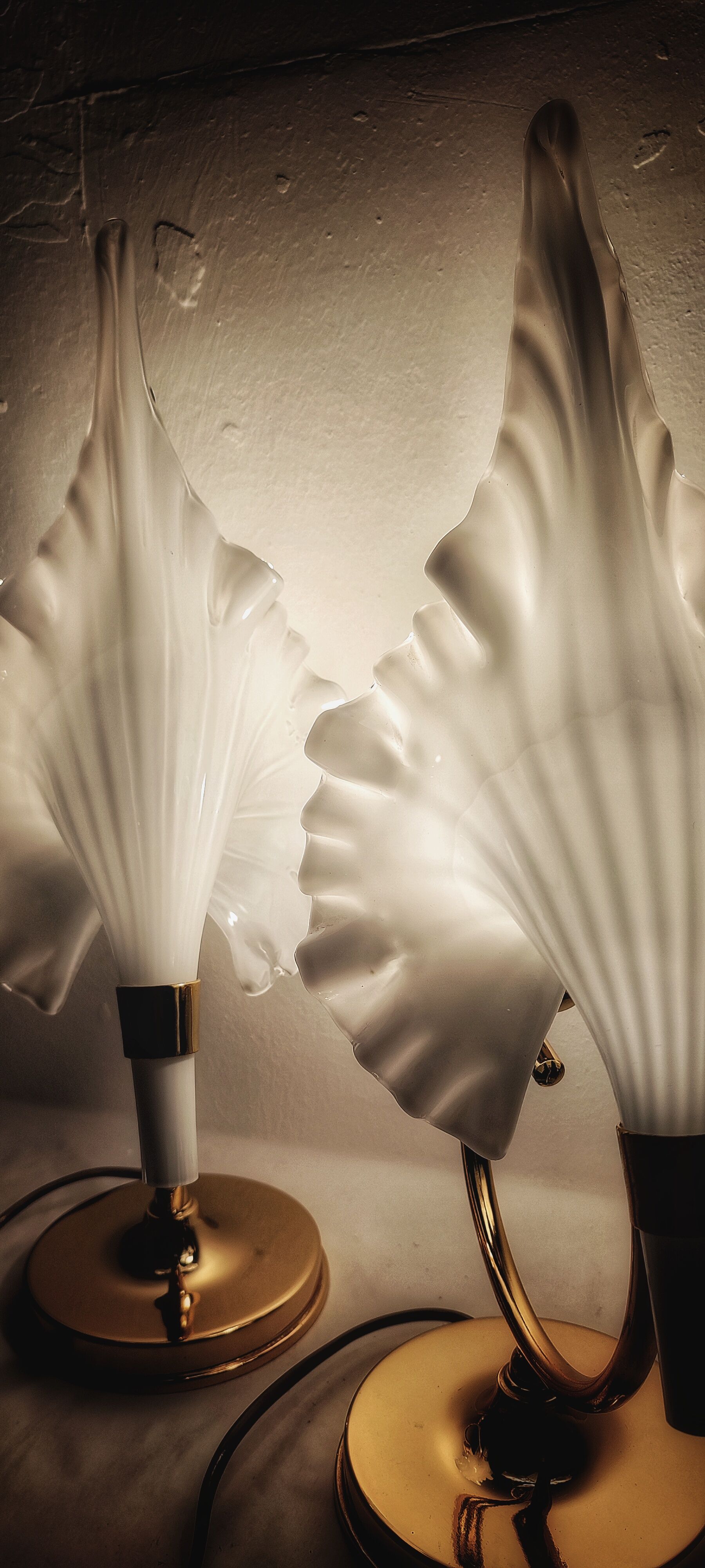 Pair of table lamps calla lily "Franco Luce" murano glass. Italy 1960s.
