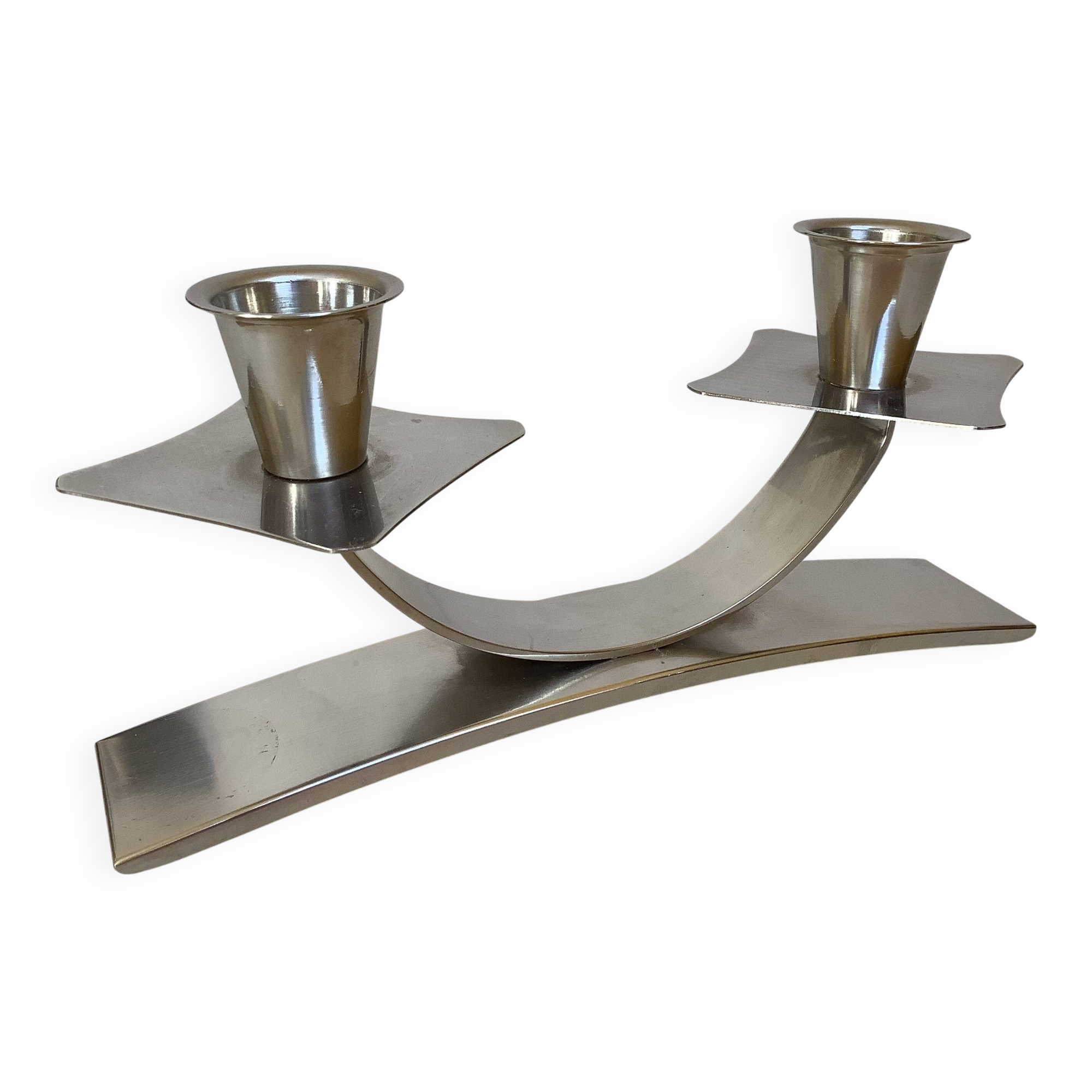 Bougeoir double argenté moderniste