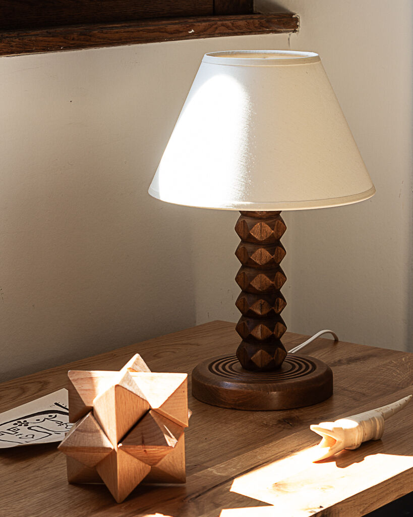 Lamp base in oak or walnut wood, 60s