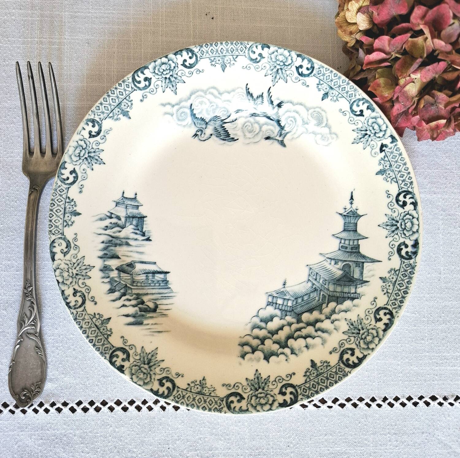 Mismatched antique ironstone earthenware plates