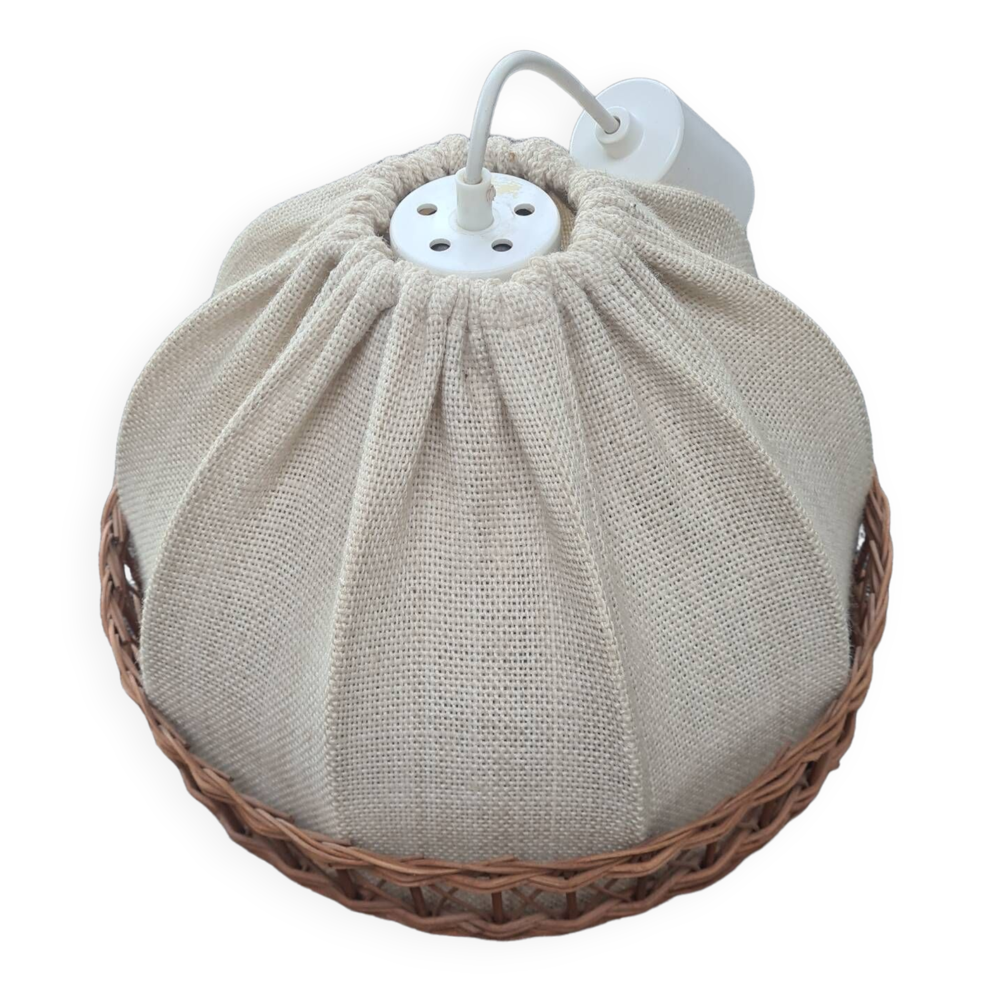 Fabric and rattan pendant light