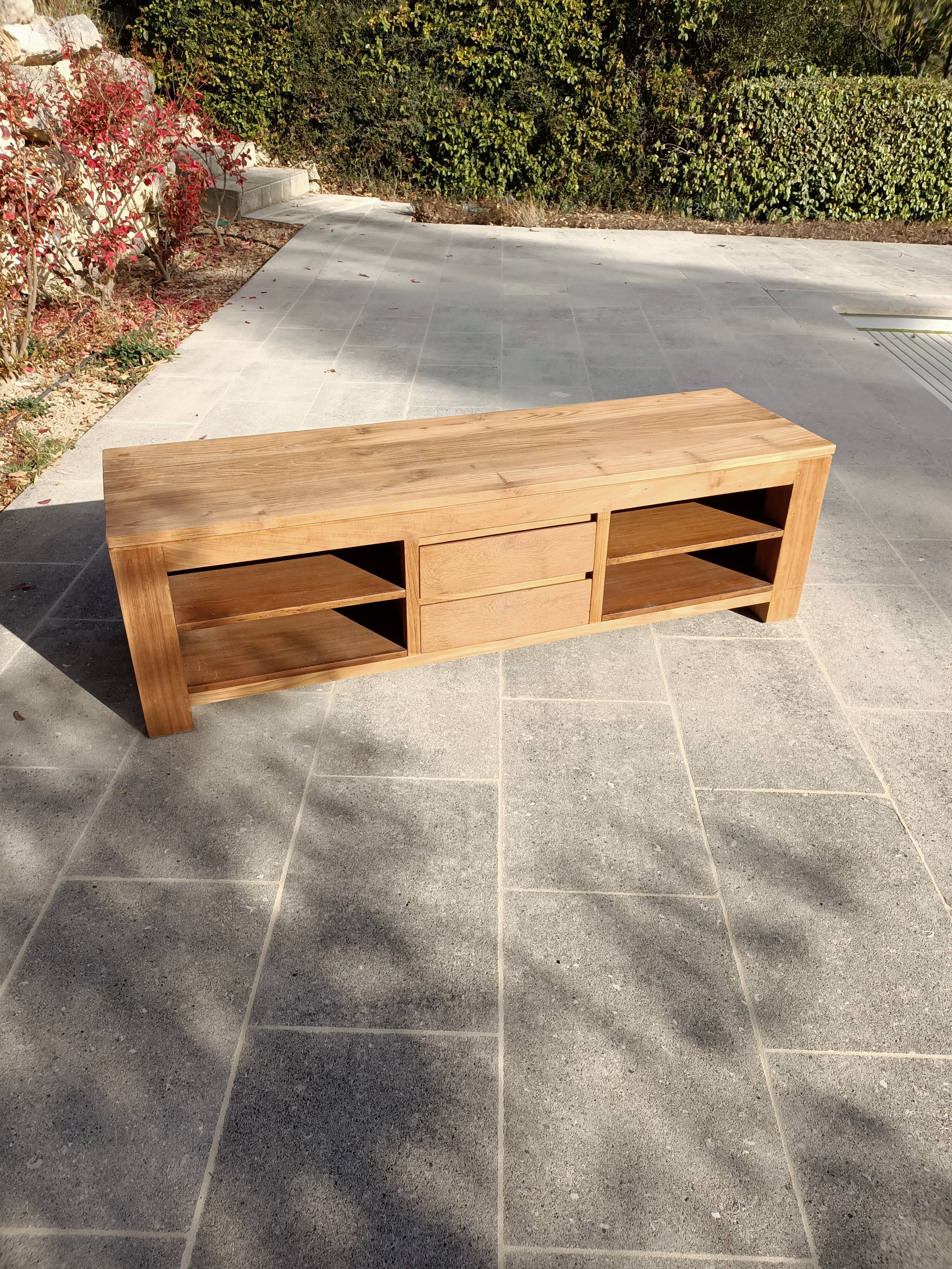 TV stand in solid teak