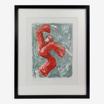 A.W. Diggelmann - Signed Framed Red Japanese Martial Artist Print
