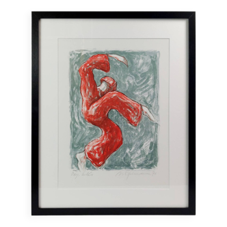 A.W. Diggelmann - Signed Framed Red Japanese Martial Artist Print