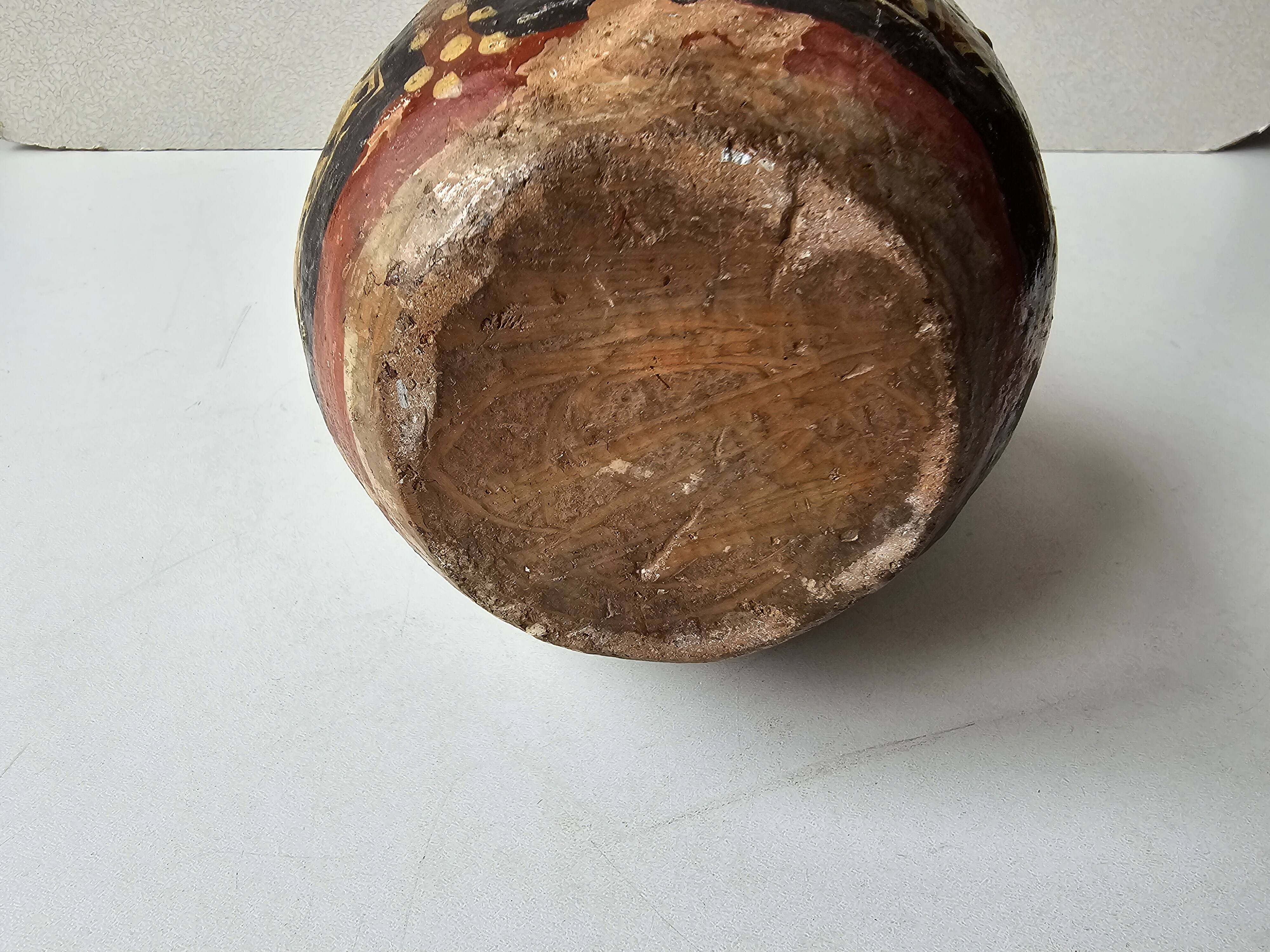 Kabyle Algerian pottery oil jar with polychrome geometric decorations