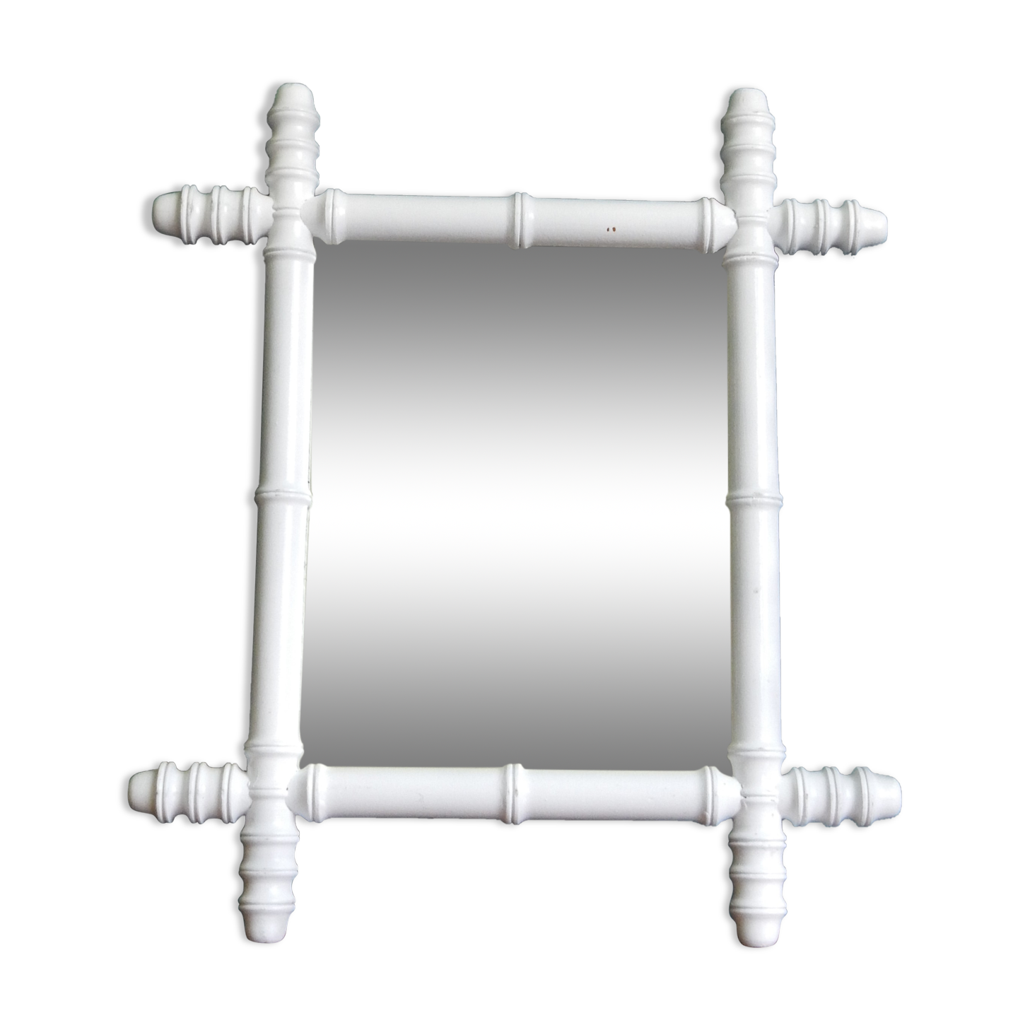 Bamboo mirror in wood turned white  46x40cm