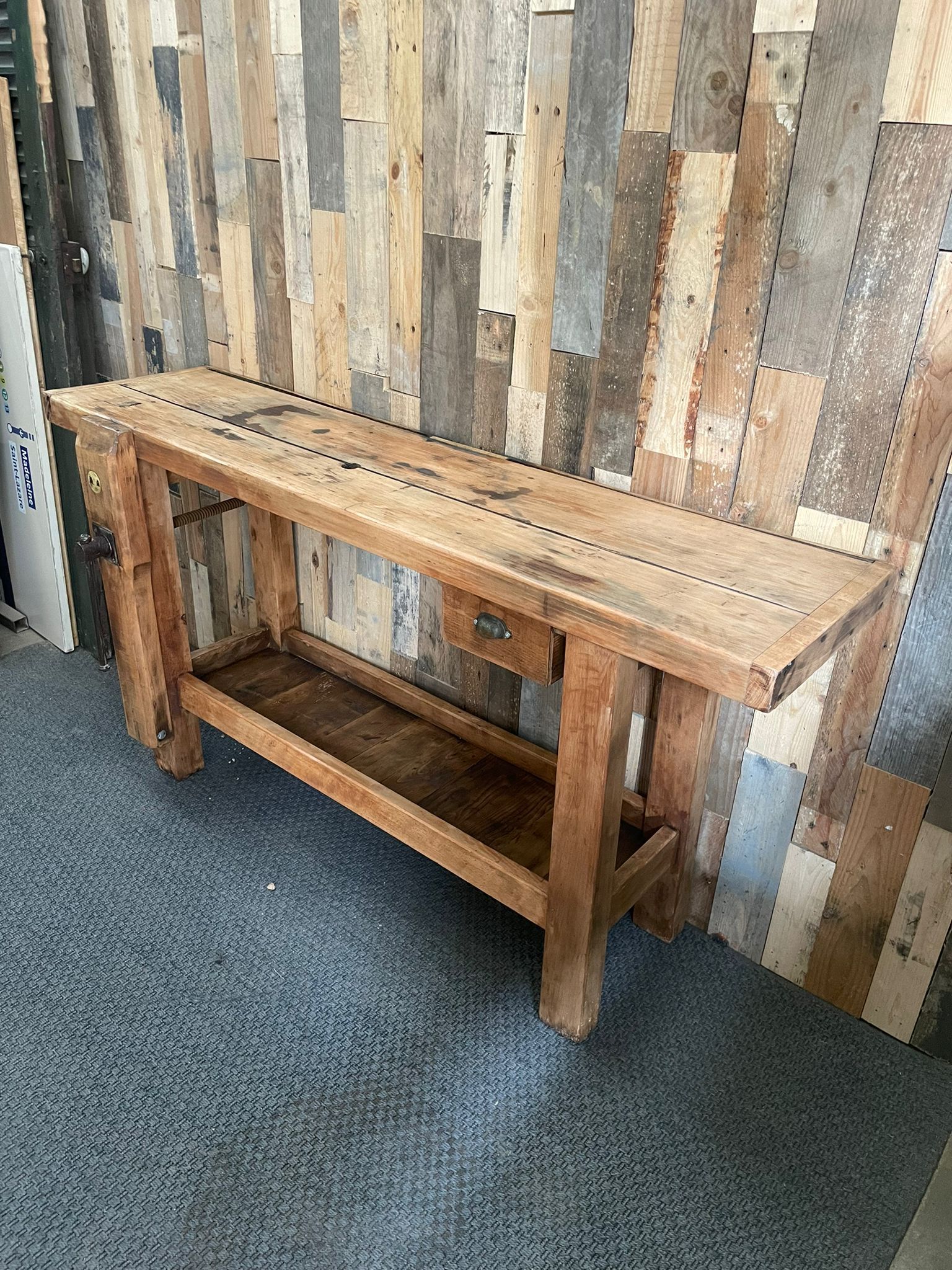 Old carpenter's wooden workbench 1960