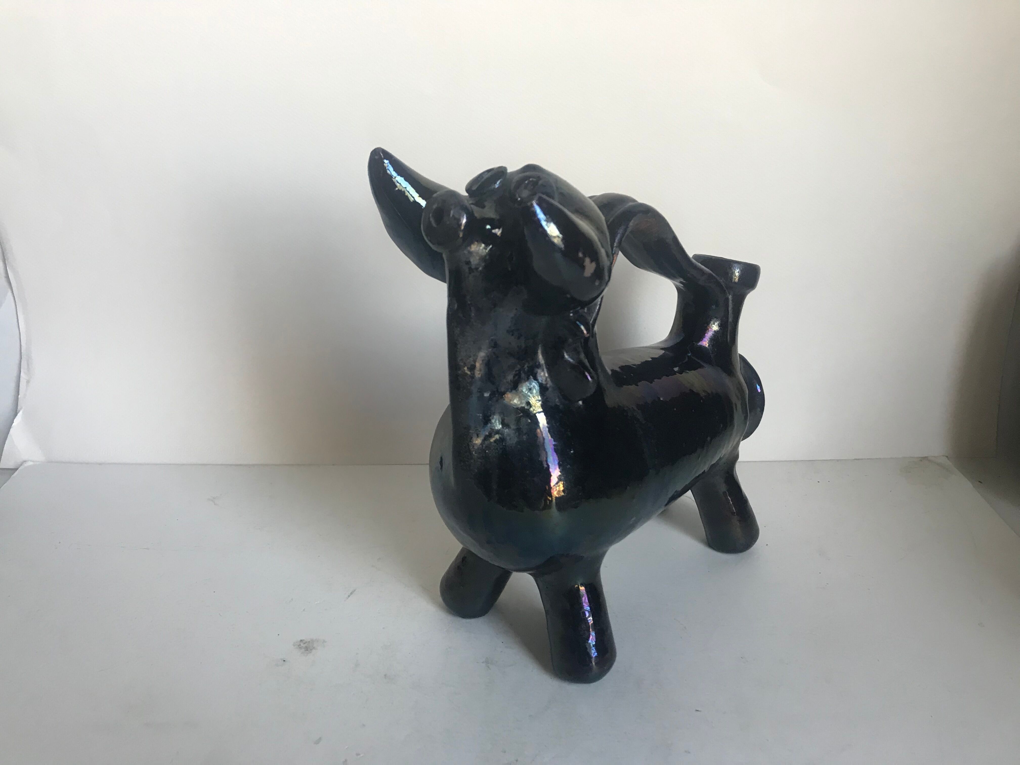 Pitcher forms Taurus terracotta glazed black vintage 60s black decoration