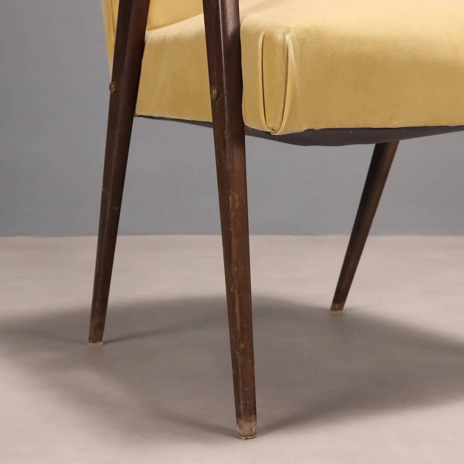 Fauteuil vintage en tissu, mousse et bois, design italien, années 1960